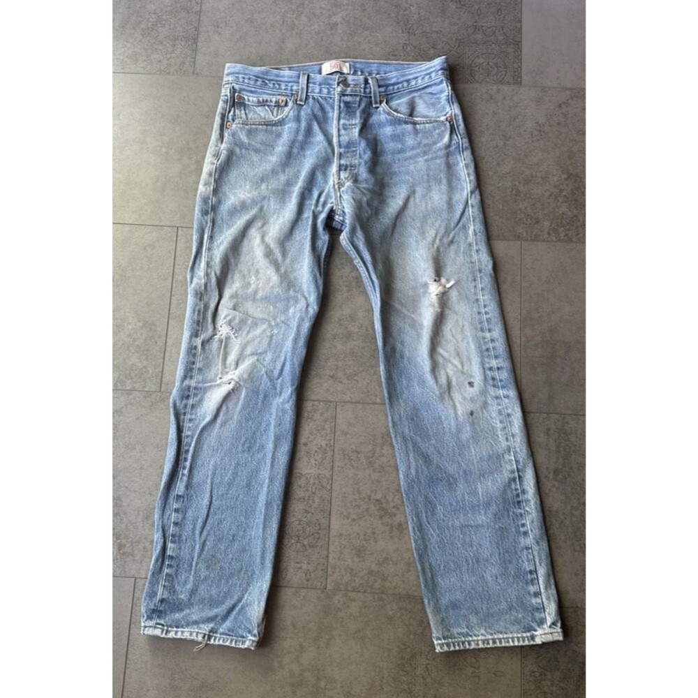 Levi's Button Fly 501 jeans 34 X 34 **shrunk 33 X 30 thrashed distressed grunge